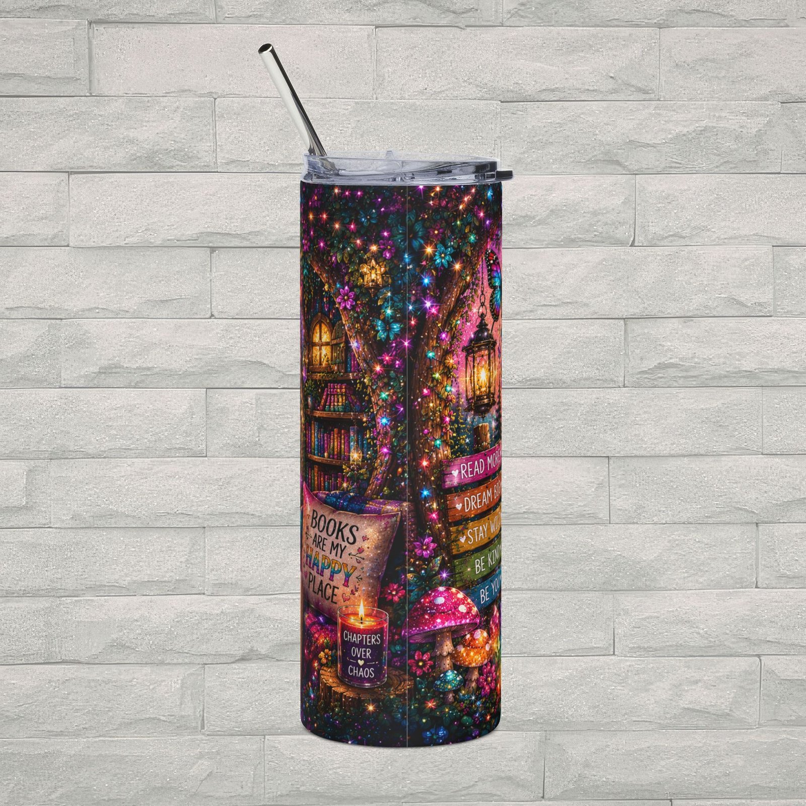 Book Lover 20oz Stainless Steel Tumbler with Straw | “Just a Book Lover Lost in My Own Little World” Reading Cup - Image 3