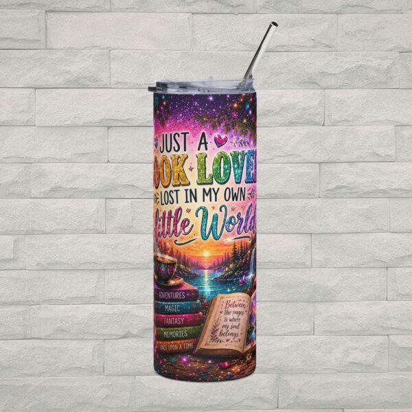 Book Lover 20oz Stainless Steel Tumbler with Straw | “Just a Book Lover Lost in My Own Little World” Reading Cup
