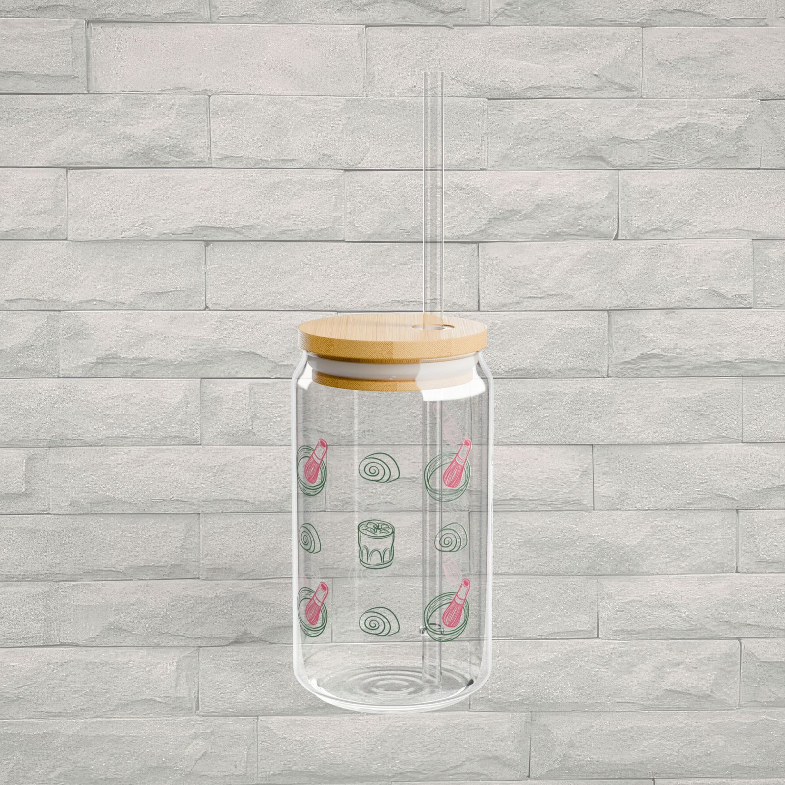 Cute Matcha Sipper Cup 16oz Glass Tumbler with Straw | Matcha Girl Aesthetic Glass Cup - Image 2