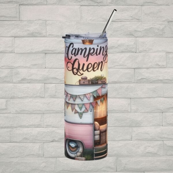 Camping Queen 20oz Stainless Steel Tumbler with Straw | Retro Camper Camping Travel Mug | Cute Outdoor RV Drink Cup