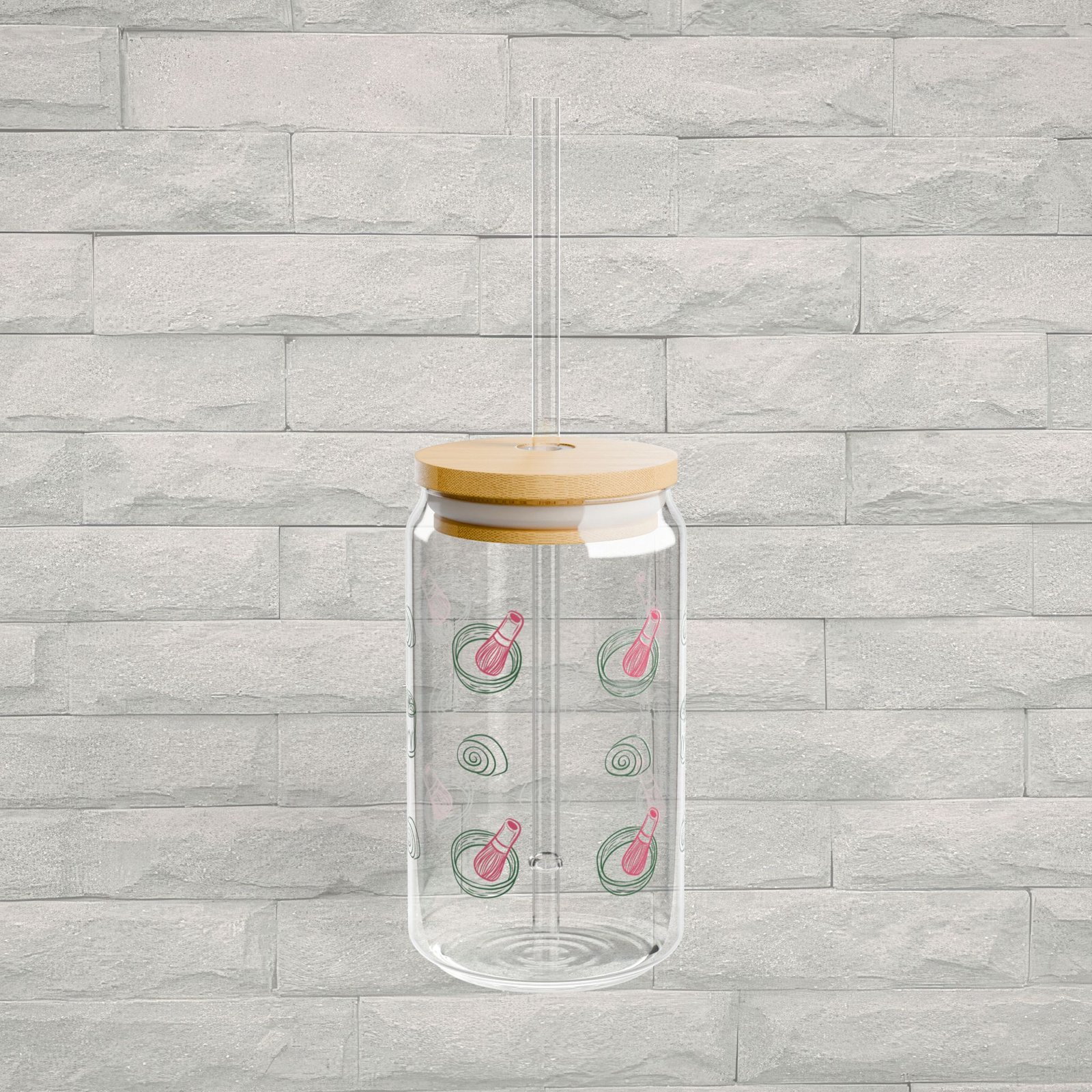 Cute Matcha Sipper Cup 16oz Glass Tumbler with Straw | Matcha Girl Aesthetic Glass Cup - Image 3