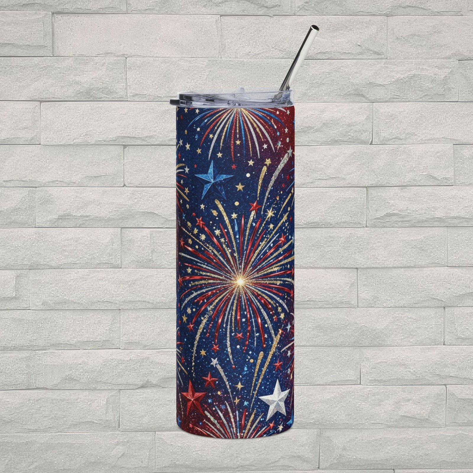 Boom & Sip Fireworks Tumbler 20oz | Patriotic Stainless Steel Cup with Straw 🇺🇸✨ - Image 1
