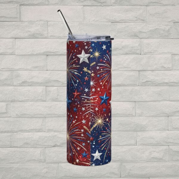 Boom & Sip Fireworks Tumbler 20oz | Patriotic Stainless Steel Cup with Straw 🇺🇸✨ - Image 3