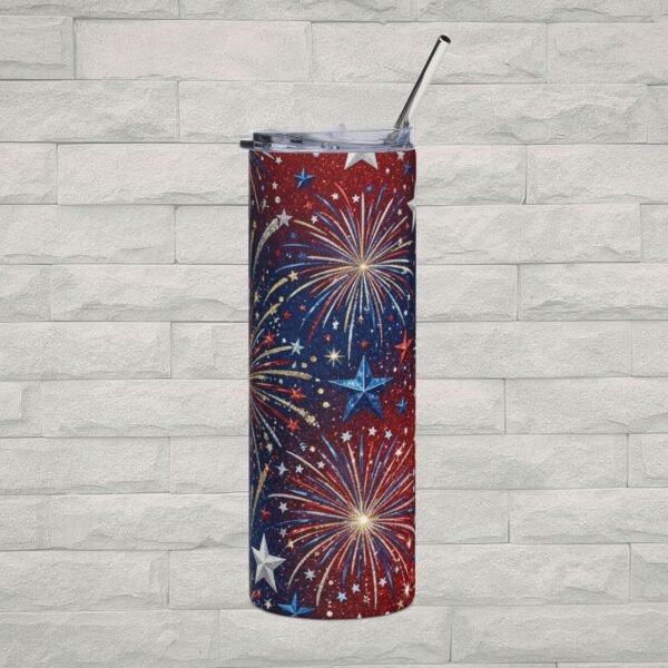 Boom & Sip Fireworks Tumbler 20oz | Patriotic Stainless Steel Cup with Straw 🇺🇸✨ - Image 4