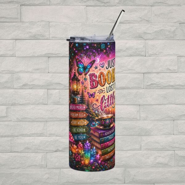 Book Lover 20oz Stainless Steel Tumbler with Straw | “Just a Book Lover Lost in My Own Little World” Reading Cup - Image 2