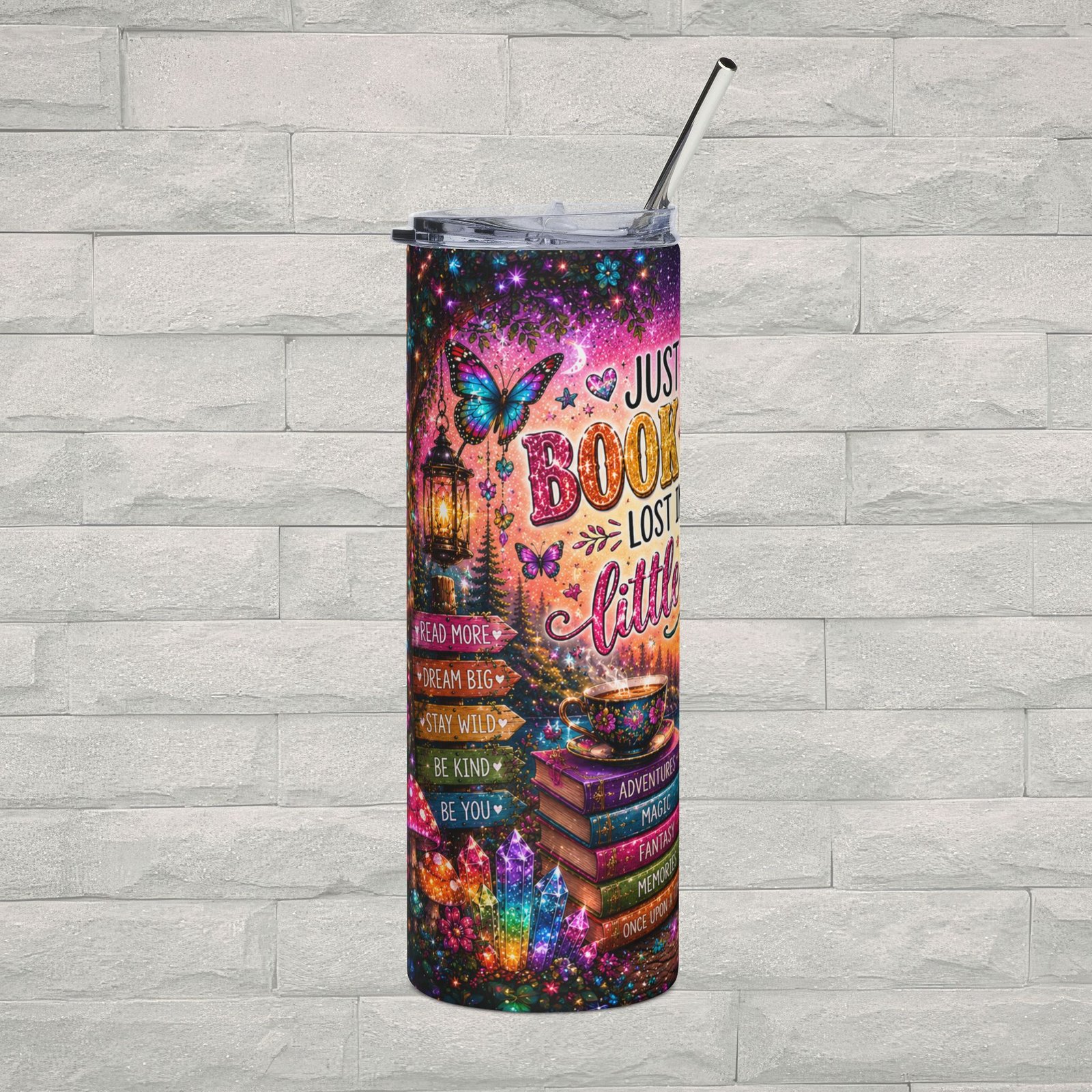 Book Lover 20oz Stainless Steel Tumbler with Straw | “Just a Book Lover Lost in My Own Little World” Reading Cup - Image 2