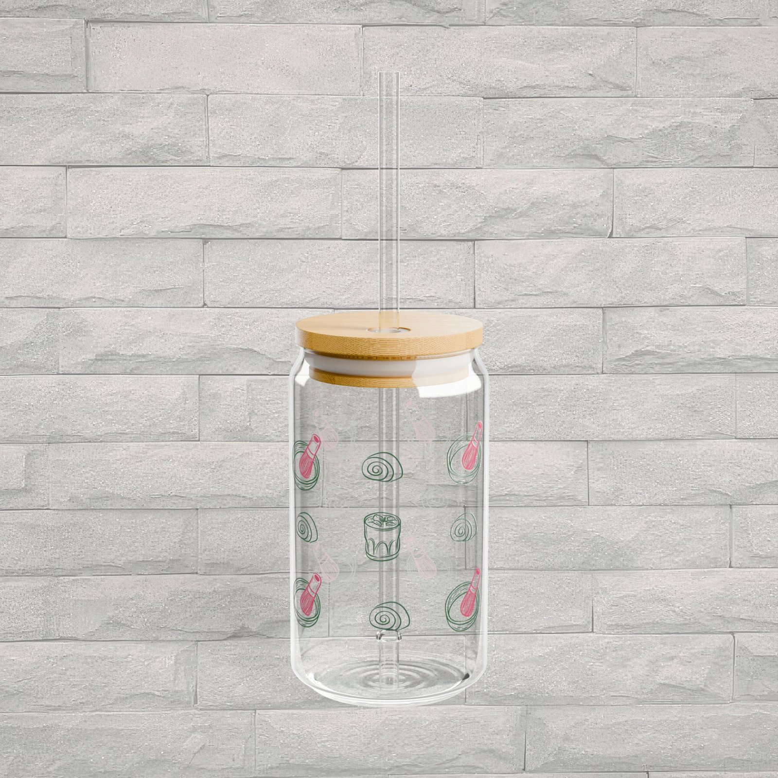 Cute Matcha Sipper Cup 16oz Glass Tumbler with Straw | Matcha Girl Aesthetic Glass Cup - Image 1
