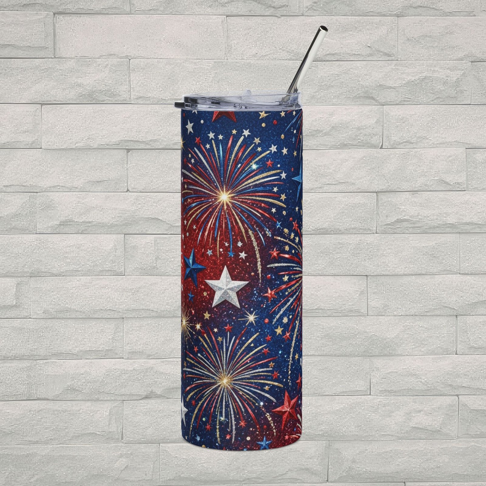 Boom & Sip Fireworks Tumbler 20oz | Patriotic Stainless Steel Cup with Straw 🇺🇸✨ - Image 2
