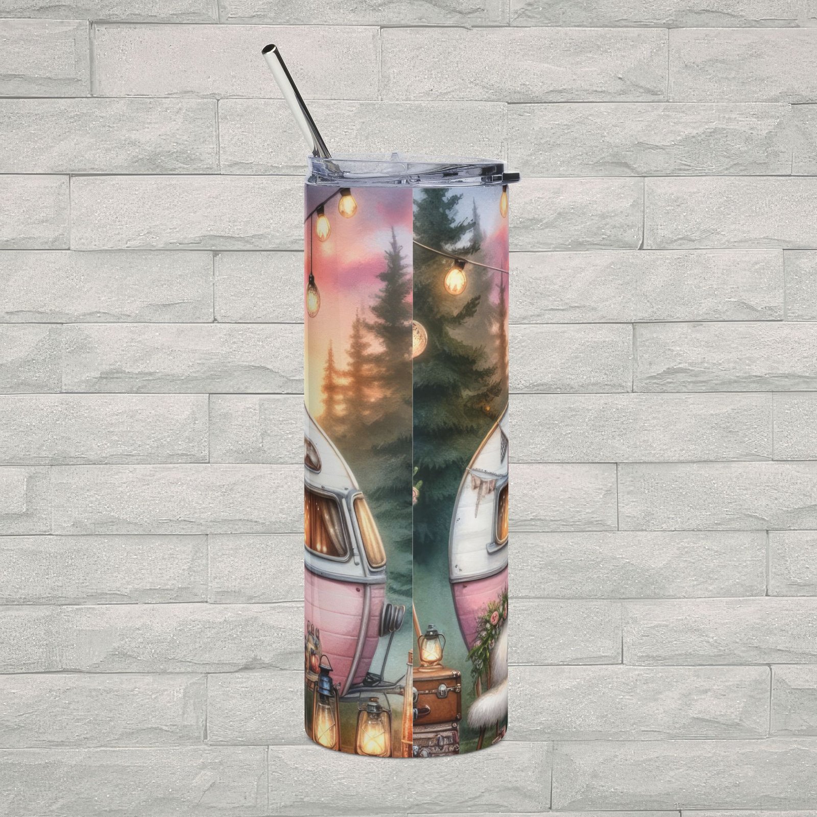 Camping Queen 20oz Stainless Steel Tumbler with Straw | Retro Camper Camping Travel Mug | Cute Outdoor RV Drink Cup - Image 3
