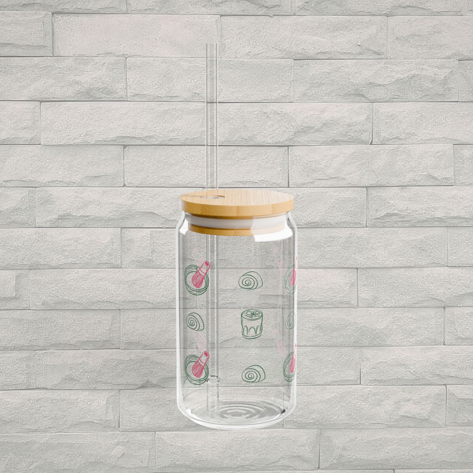 Cute Matcha Sipper Cup 16oz Glass Tumbler with Straw | Matcha Girl Aesthetic Glass Cup - Image 4