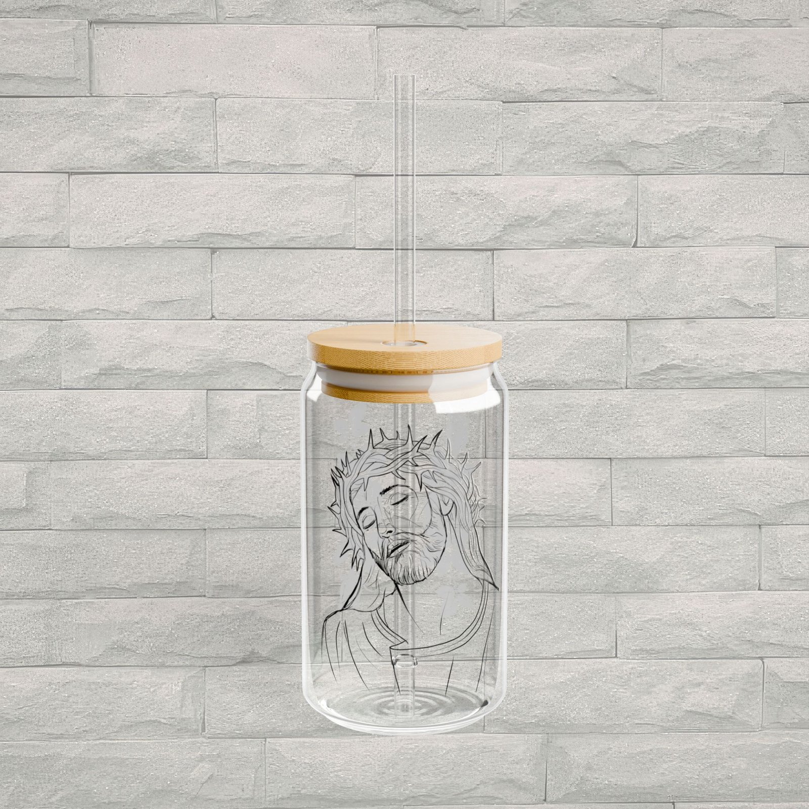 Jesus & Iced Coffee Glass Cup 16oz | Christian Sipper Tumbler with Straw ✝️☕ - Image 1