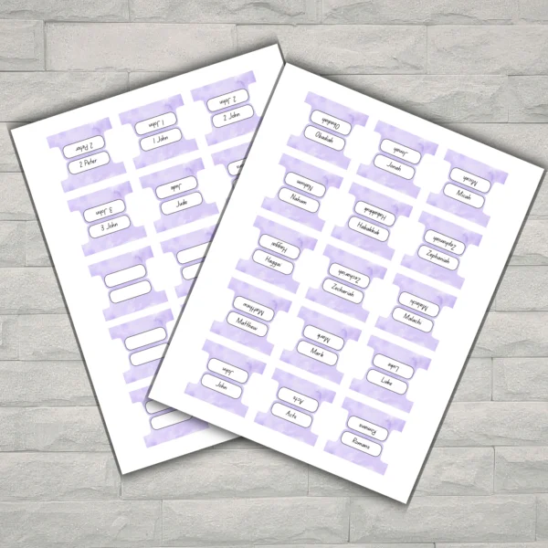 Cute Lavender Bible Tabs Printable | Light Purple 66 Books Bible Index Tabs Digital Download ✝️📖