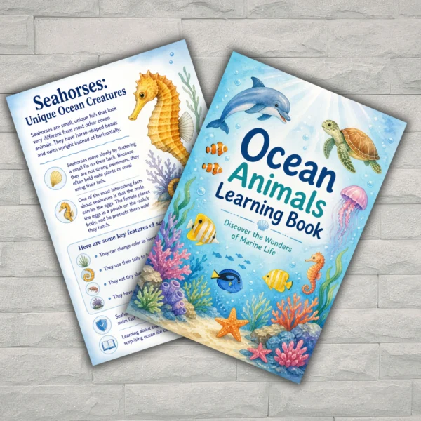 Ocean Animal Learning Book for Kids Printable PDF | 51-Page Under the Sea Preschool & Kindergarten Workbook | Fun Homeschool Ocean Activities | Instant Download 🐙🐳