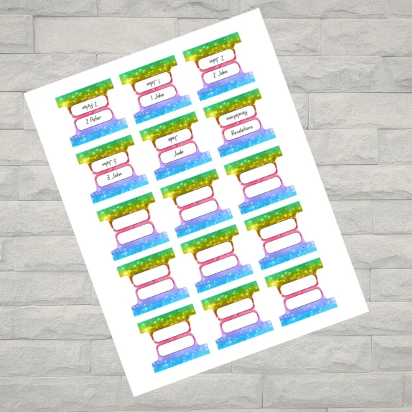 Glitter Rainbow Bible Tabs Printable | 66 Books Bible Index Tabs PDF | Colorful Christian Bible Journaling Tabs | Digital Download - Image 2