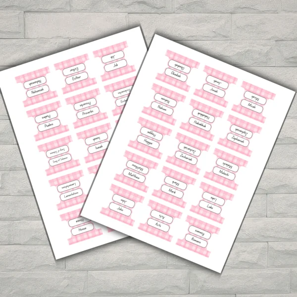 🌸 Pink Plaid Bible Tabs Printable | 66 Books Bible Index Tabs PDF Download | Cute Bible Journaling & Scripture Dividers 🌸