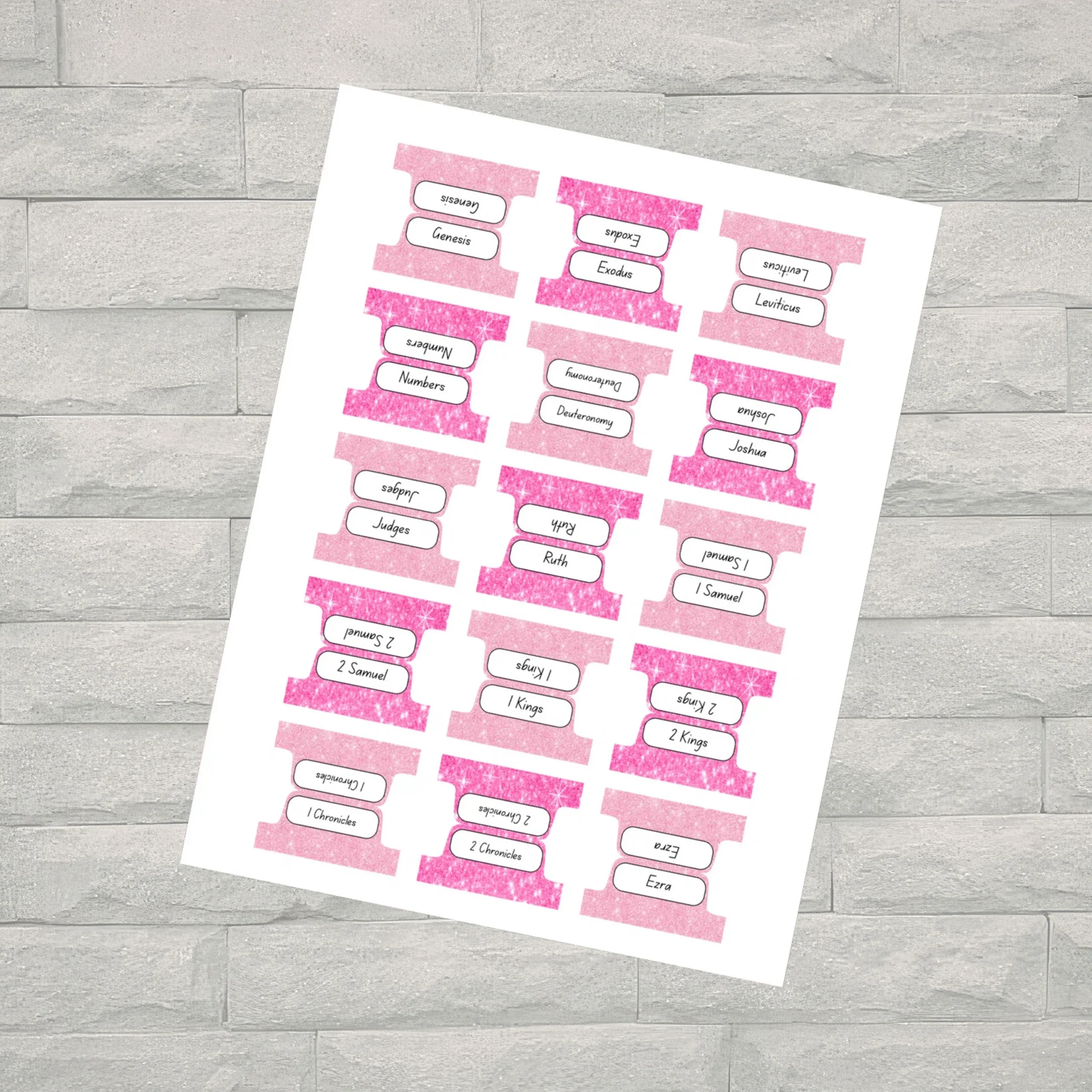 Pink Glitter Bible Tabs Printable | Feminine Scripture Tabs | 66 Books Bible Study Stickers PDF | Instant Digital Download - Image 1