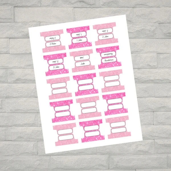 Pink Glitter Bible Tabs Printable | Feminine Scripture Tabs | 66 Books Bible Study Stickers PDF | Instant Digital Download - Image 2