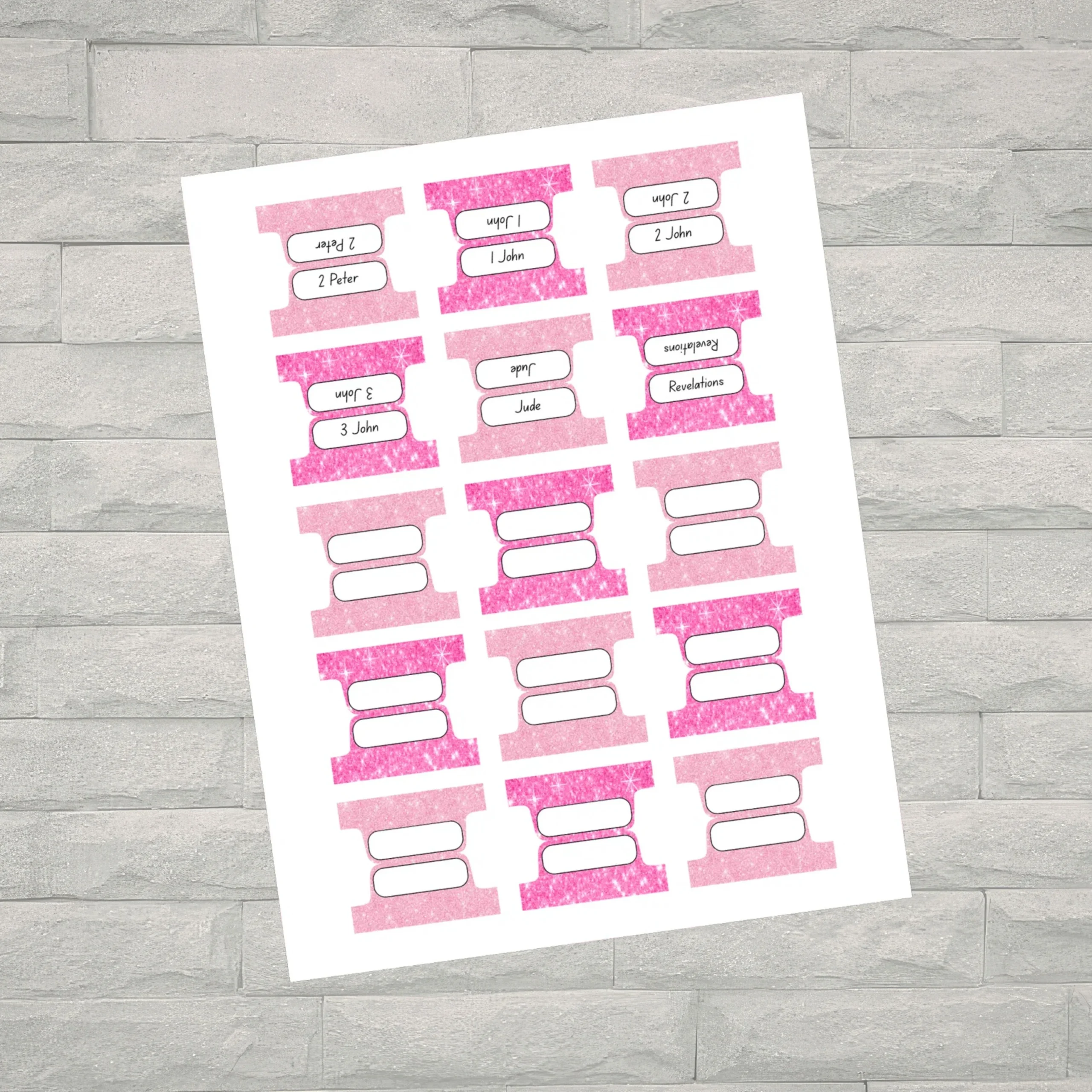 Pink Glitter Bible Tabs Printable | Feminine Scripture Tabs | 66 Books Bible Study Stickers PDF | Instant Digital Download - Image 2